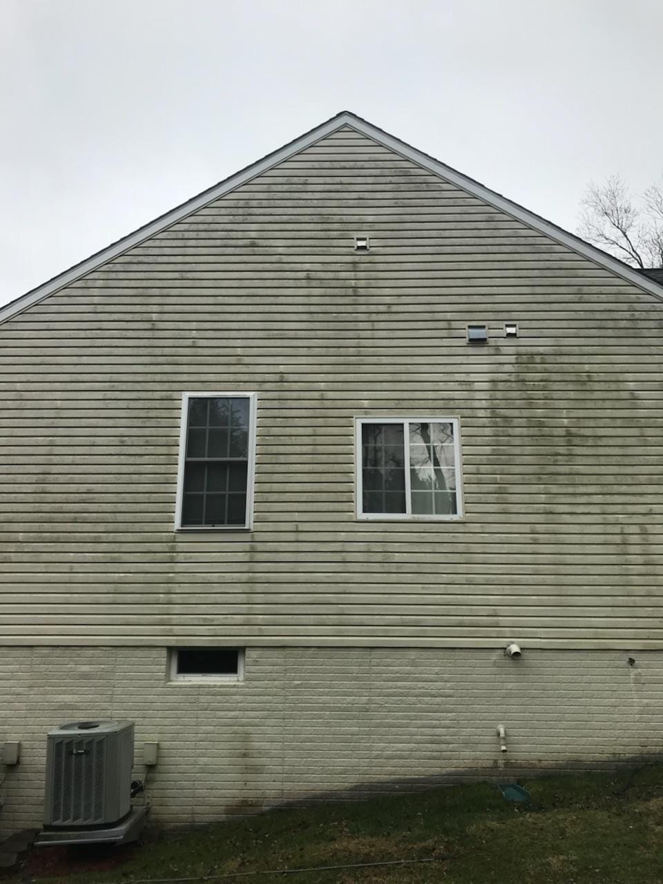 House siding shown before Maryland Pro Wash cleaning, with mold across the surface. The buildup creates an unhealthy, unattractive look. Our professional service transforms the exterior back to its original beauty.