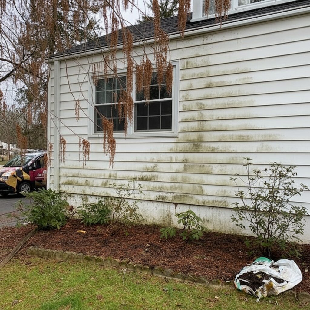Before Pressure Washing the Side of White House and Window By Maryland Pro Wash 