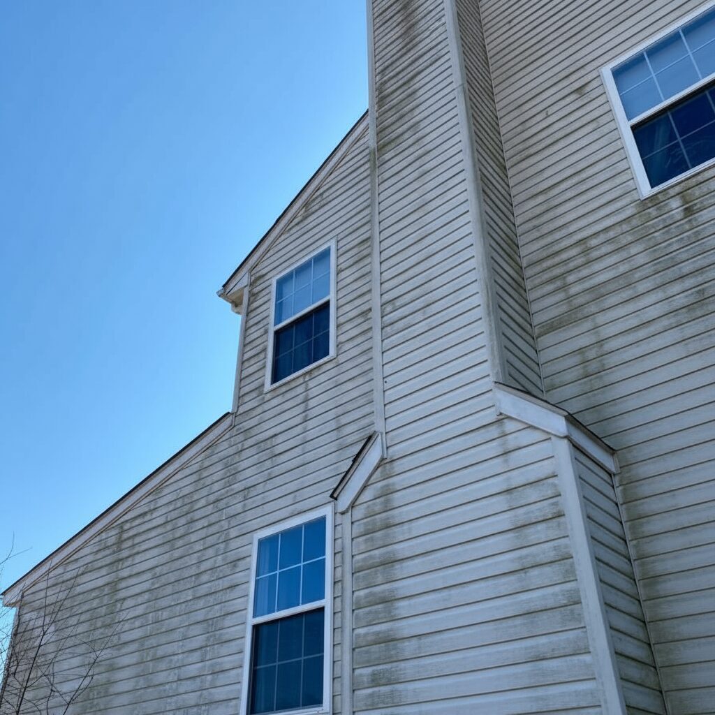 Before Pressure Washing a White House with Chimney In a Residential Neighborhood By Maryland Pro Wash 